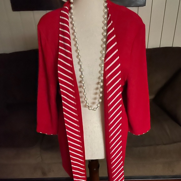 Draper's & Damon's • Large •  Red/White • Striped • Cardigan • Sweater - Picture 5 of 9